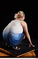Whole Body Woman White Dress Chubby Kneeling Studio photo references